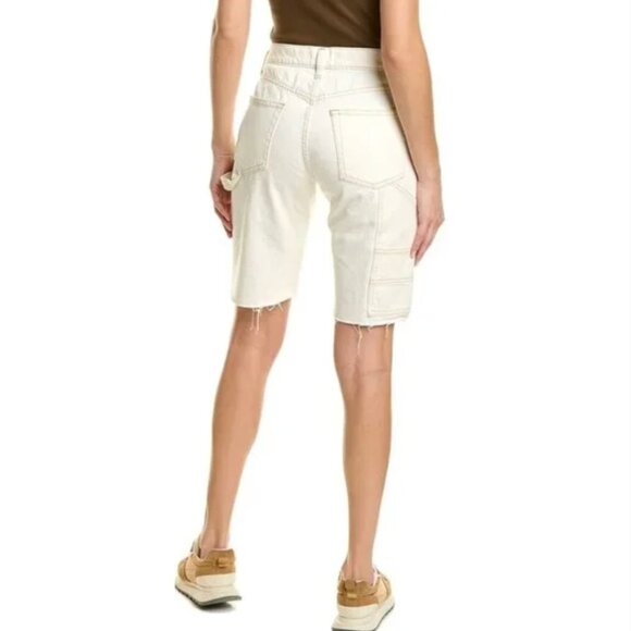 Frame Le Slouch Bermuda Shorts Denim Off White Distressed Raw Hem Sz 25 NEW - Picture 3 of 13